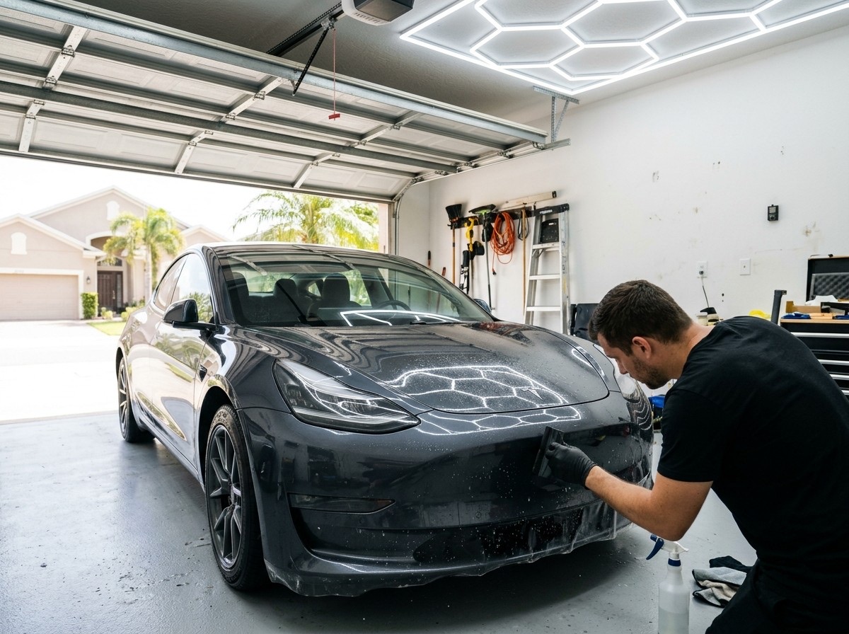 Paint protection film installed on a car front end in Kissimmee, FL